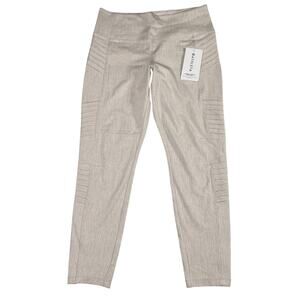 Athleta Delancey Textured Moto Leggings Womens Size L Beige Pants Zip Ankles NWT